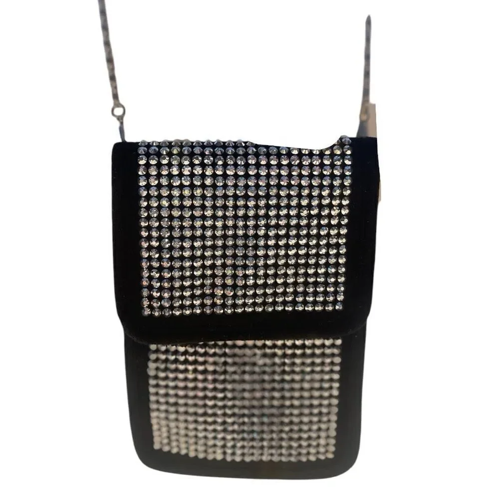 Unbranded Black Crystals Rhinestone Phone Crossbody Bag Whimsigoth Fairycore